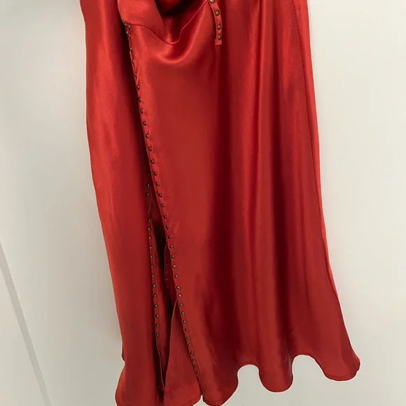 Le Full 100% Silk Dress, Made In Italy, Multi strap with Copper Mini Stud W Slit